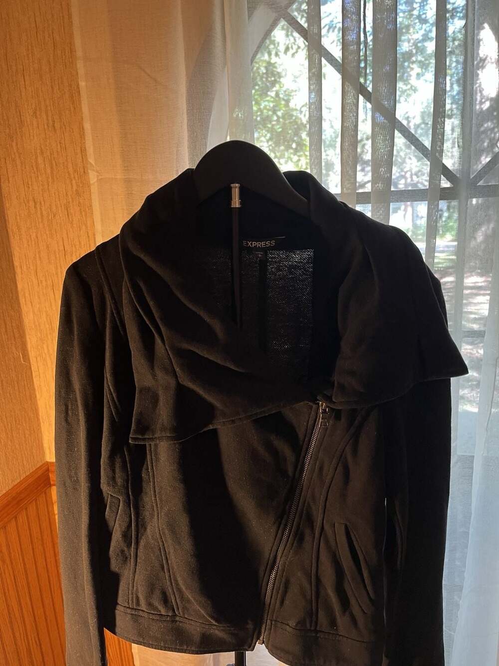 Express Jacket Size S Black Asymmetric Zip Cowl Neck